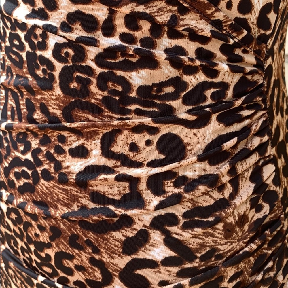 ❌DONATED❌Brown Leopard Animal Print Side Ruching Long Sleeve Dress - Picture 7 of 9